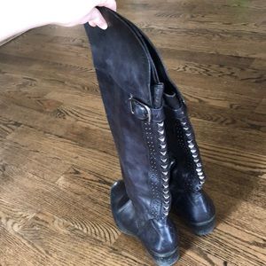 Vince Camuto Black Leather Studded Over Knee Boots